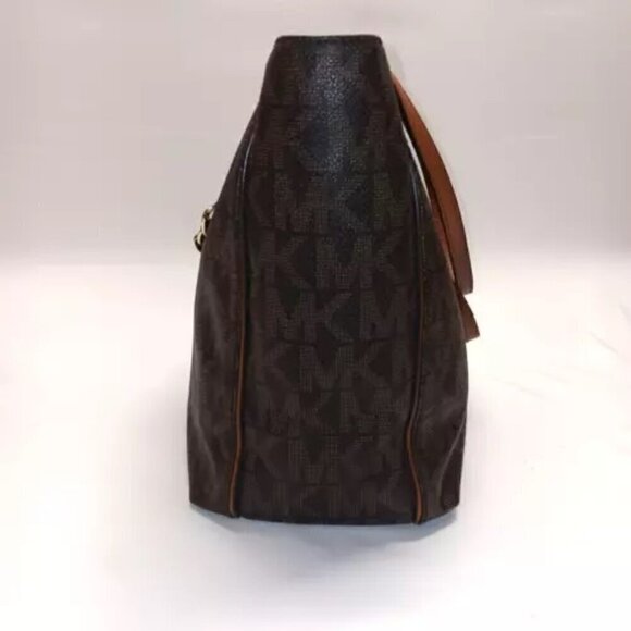 Michael Kors Handbag Brown Signature Harper Large Tote Logo Gold Chain East West - Picture 5 of 15